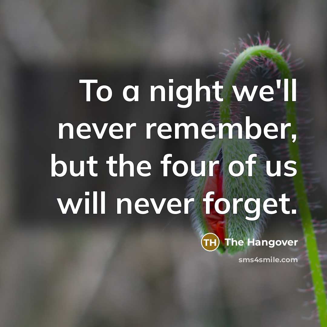 “To a night we'll never remember, but the four of…” quote by The Hangover