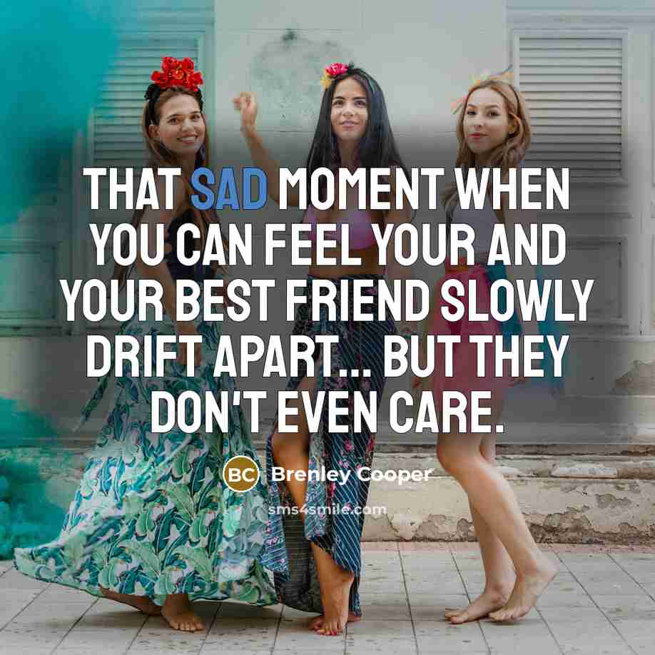 “That sad moment when you can feel your and your best friend slowly drift apart… But they don't even care.” quote by Brenley Cooper