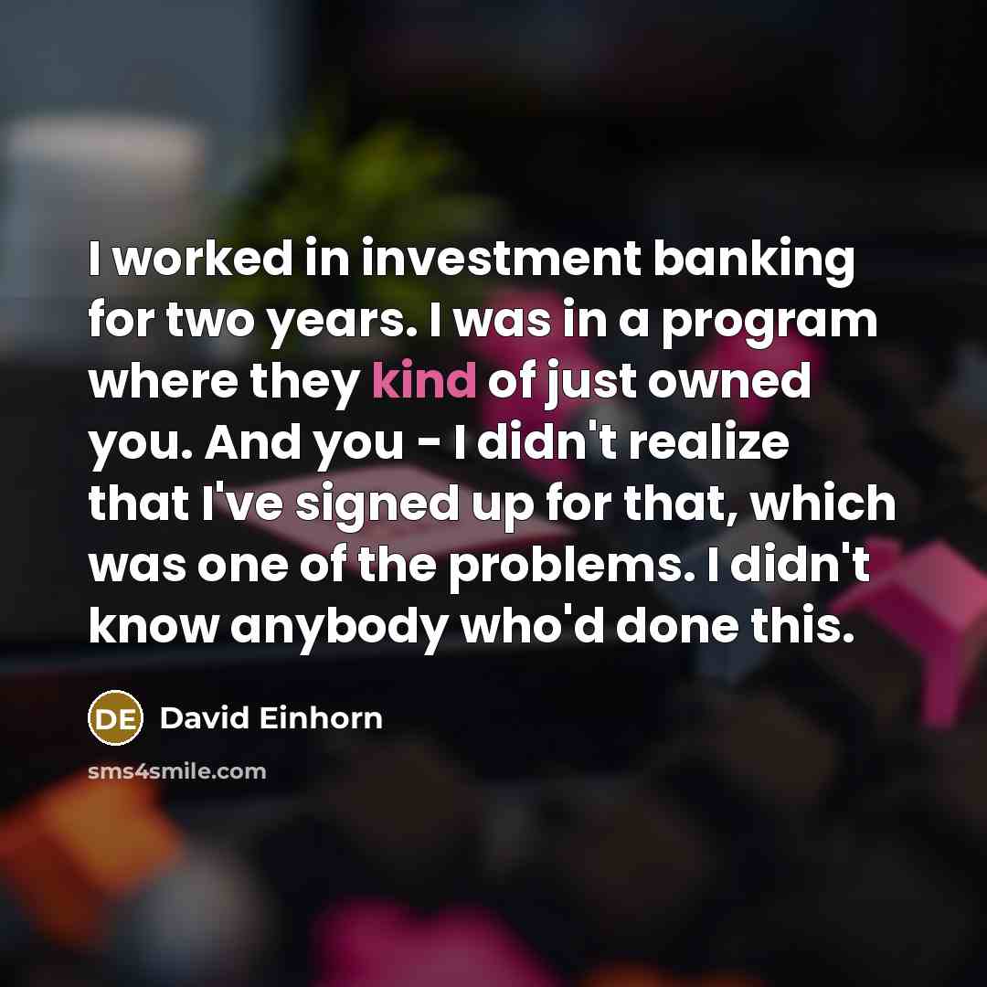 “I worked in investment banking for two years. I was…” quote by David Einhorn