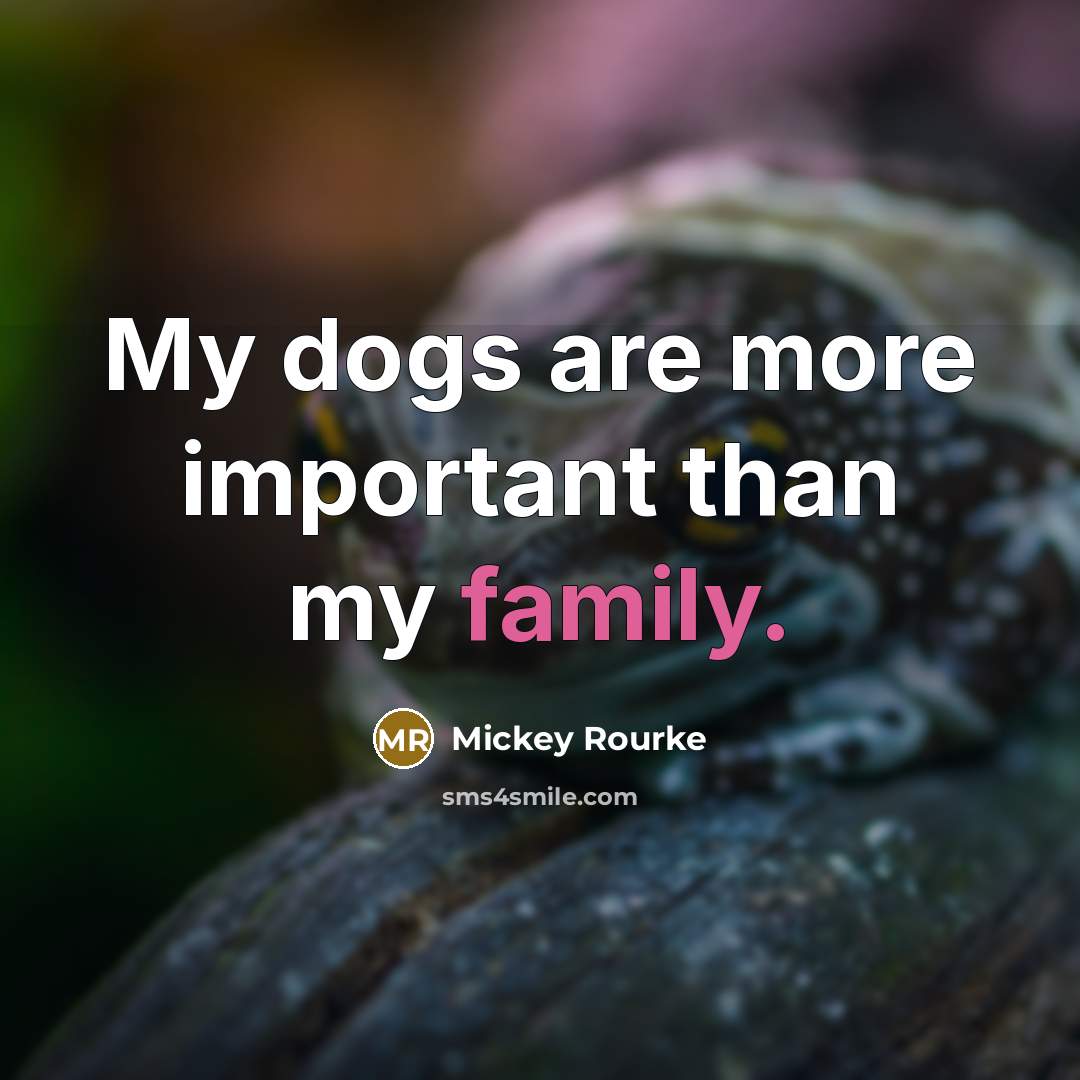 “My dogs are more important than my family.” quote by Mickey Rourke