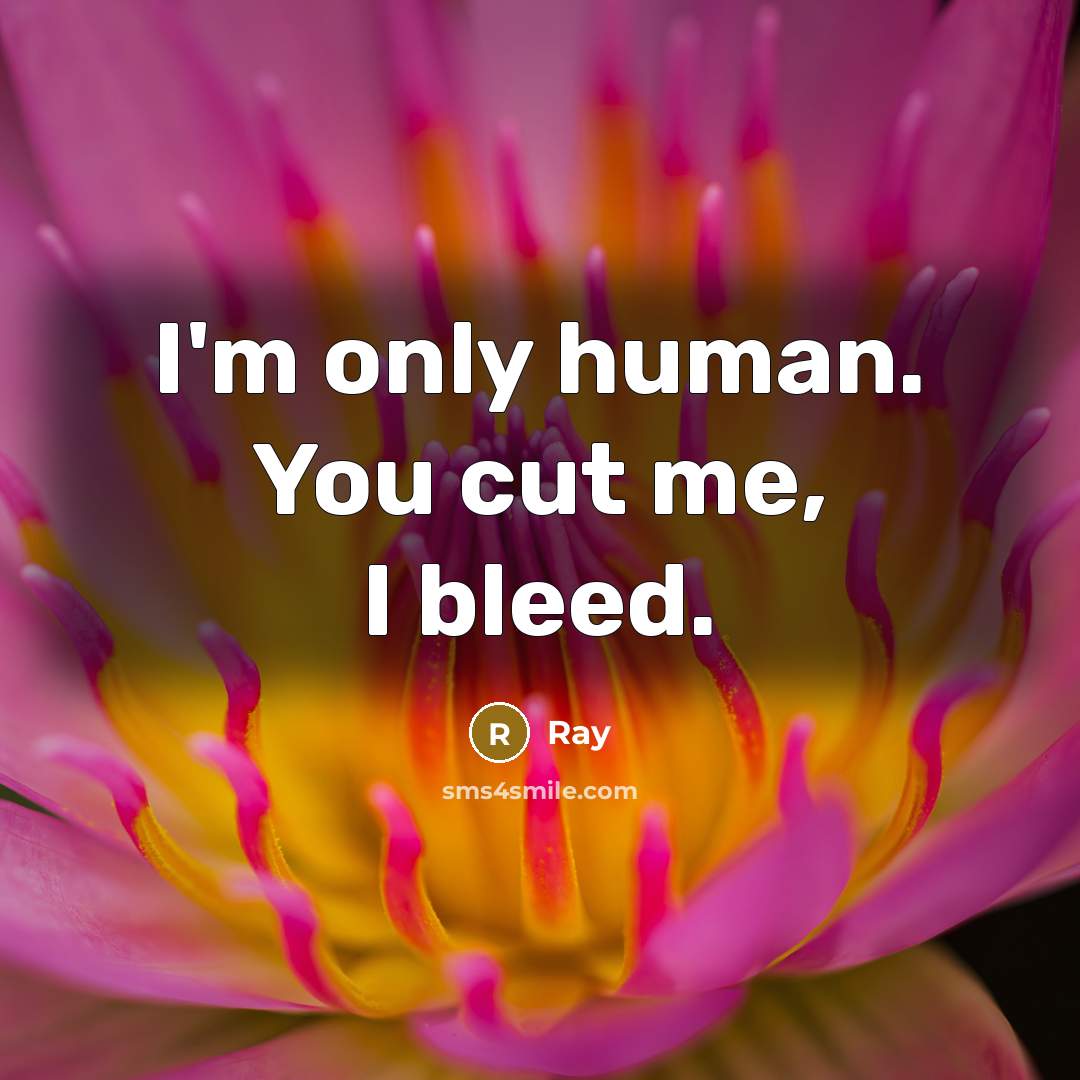 “I'm only human. You cut me, I bleed.” quote by Ray