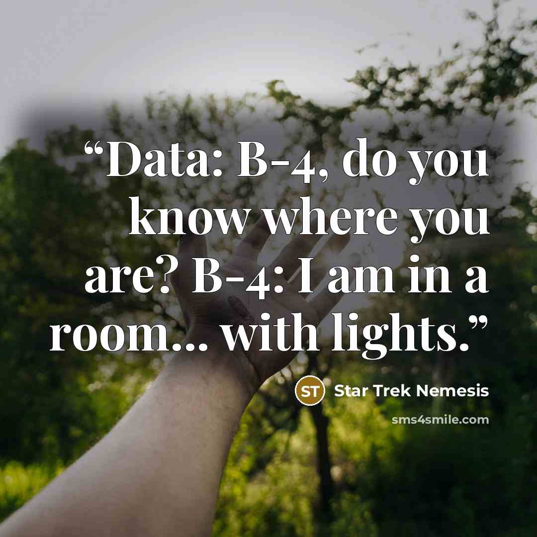 “Data: B-4, do you know where you are? B-4: I am in a room... with lights.” quote by Star Trek Nemesis