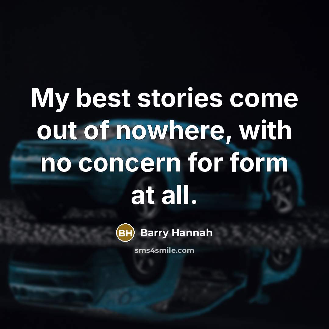 “My best stories come out of nowhere, with no concern…” quote by Barry Hannah