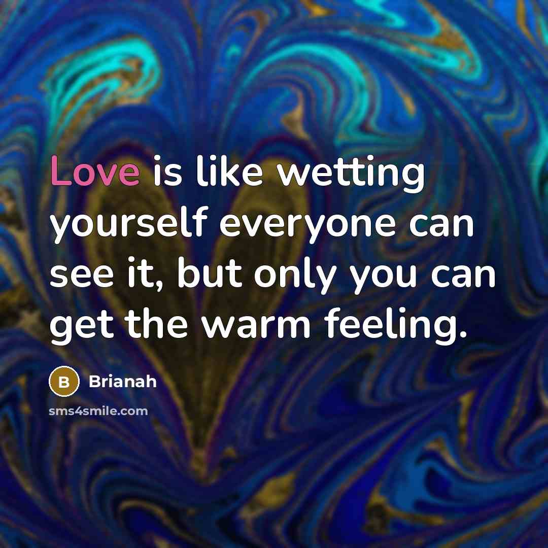 “Love is like wetting yourself everyone can see it, but…” quote by Brianah