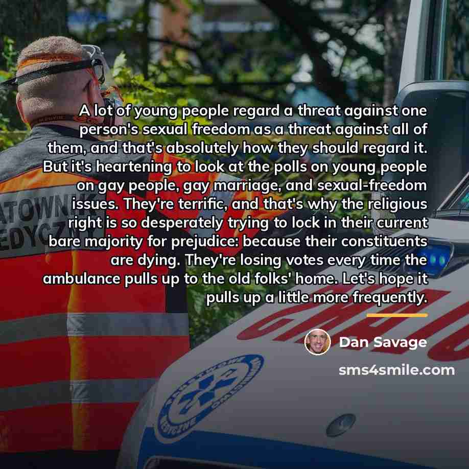 “A lot of young people regard a threat against one…” quote by Dan Savage