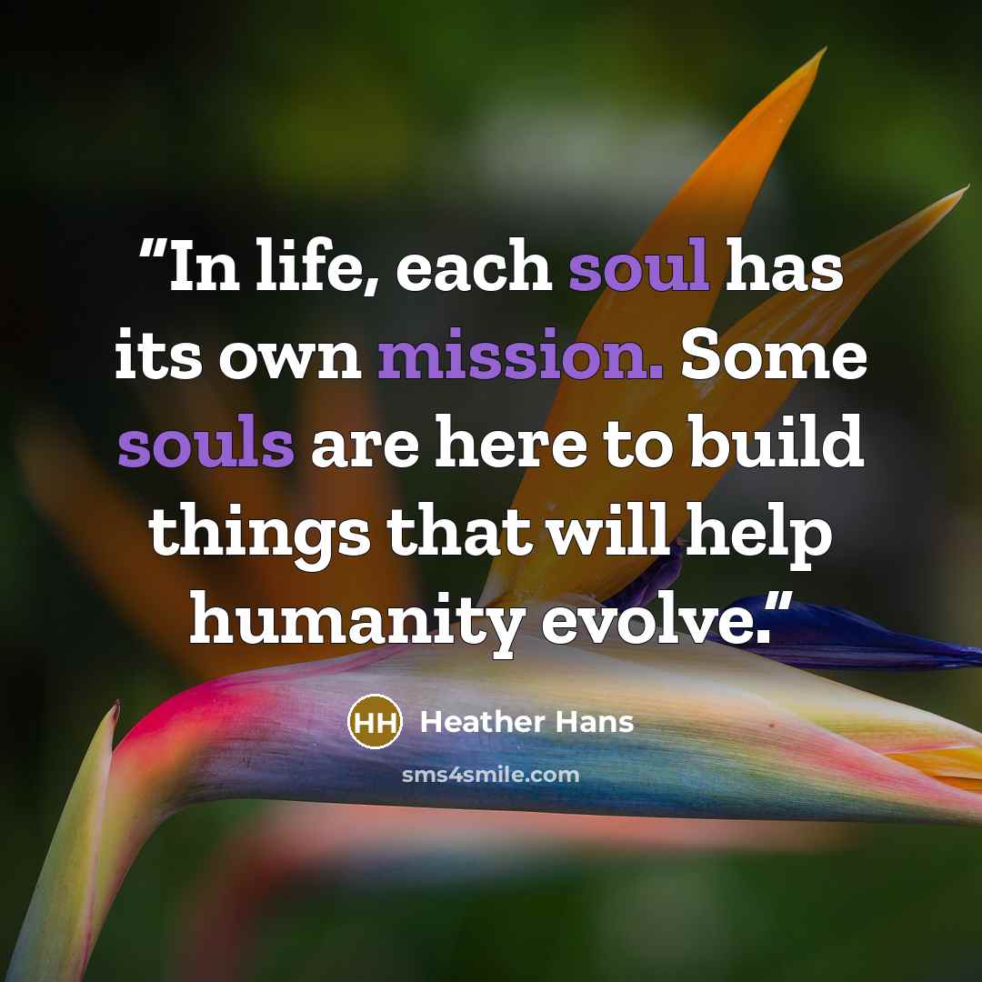 “In life, each soul has its own mission. Some souls are here to build things that will help humanity evolve.” quote by Heather Hans