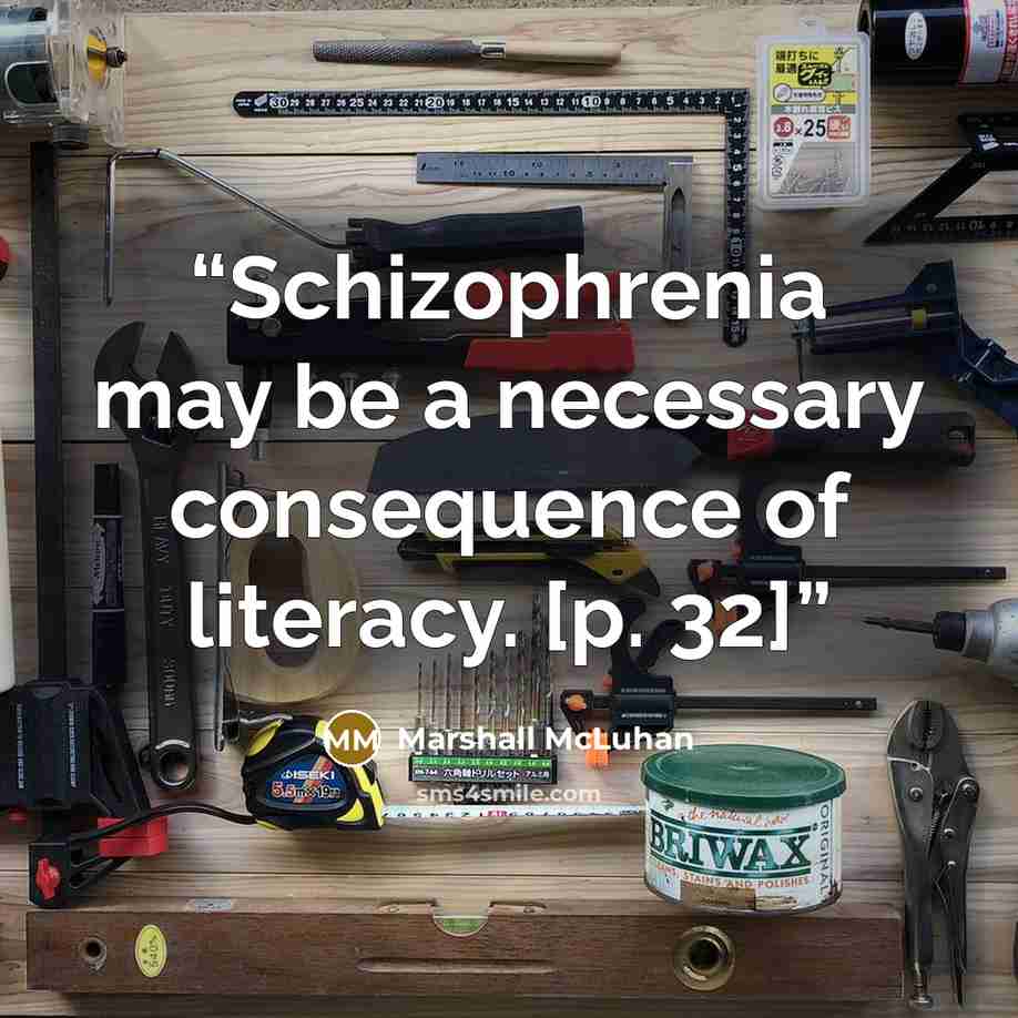 “Schizophrenia may be a necessary consequence of literacy. [p. 32]” quote by Marshall McLuhan
