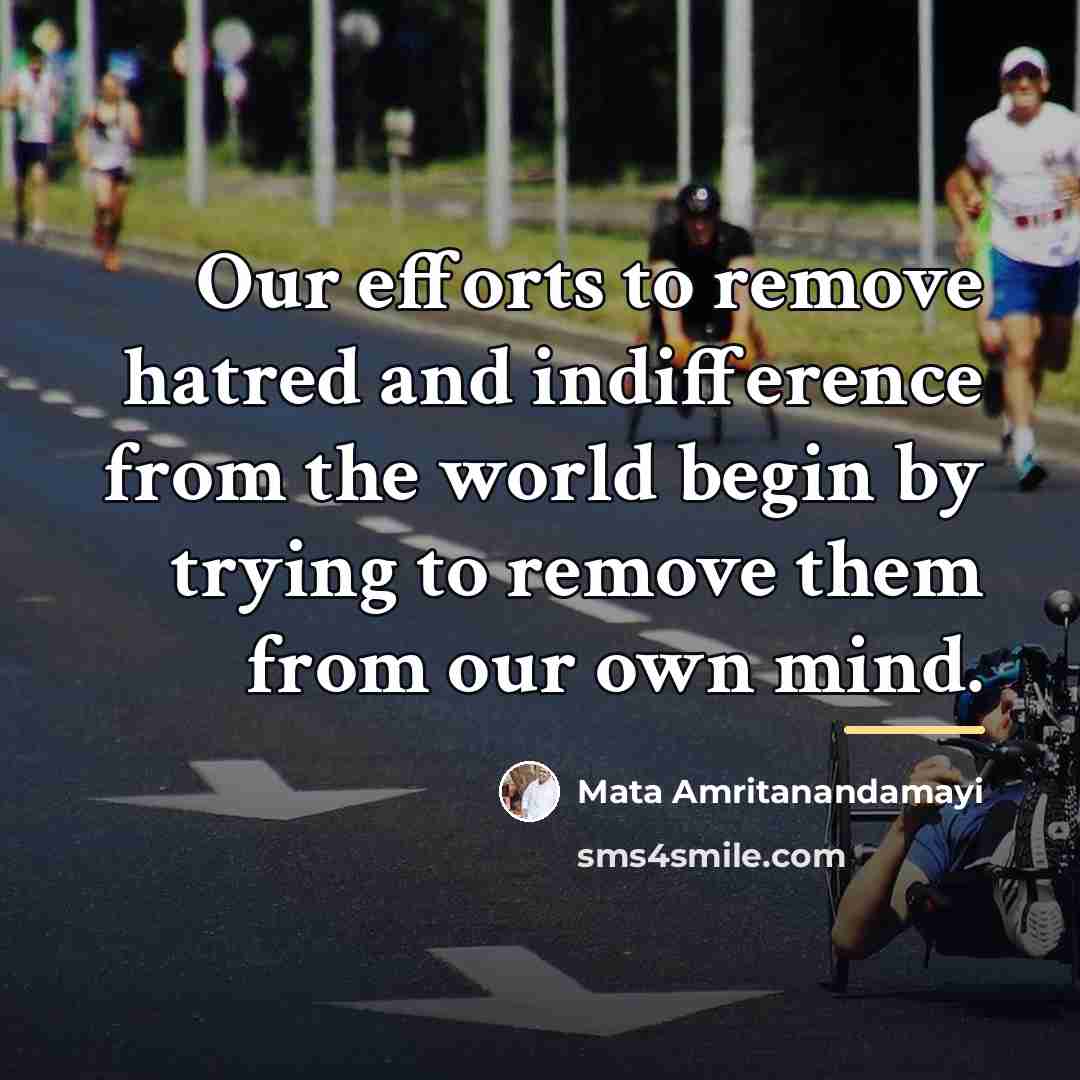 “Our efforts to remove hatred and indifference from the world…” quote by Mata Amritanandamayi