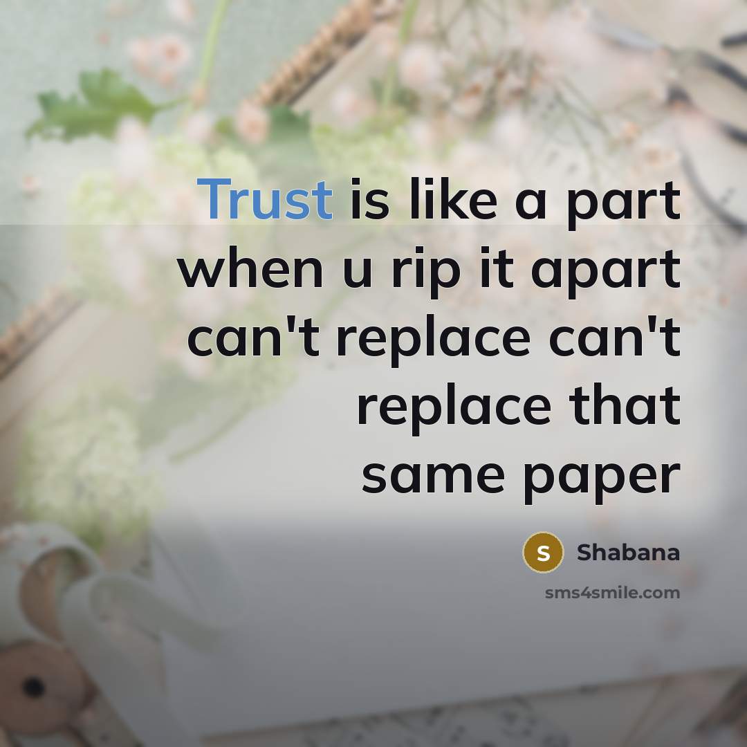 “Trust is like a part when u rip it apart can't replace can't replace that same paper” quote by Shabana