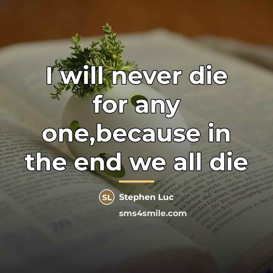 “I will never die for any one,because in the end…” quote by Stephen Luc