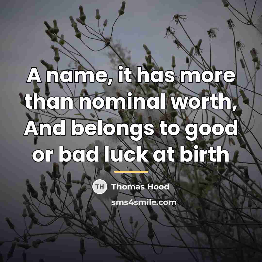 “A name, it has more than nominal worth, And belongs…” quote by Thomas Hood