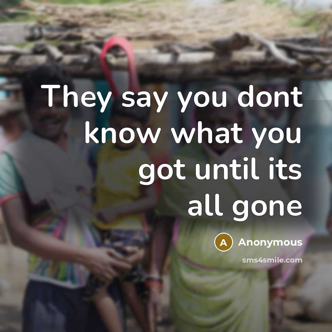 “They say you dont know what you got until its…” quote by Anonymous