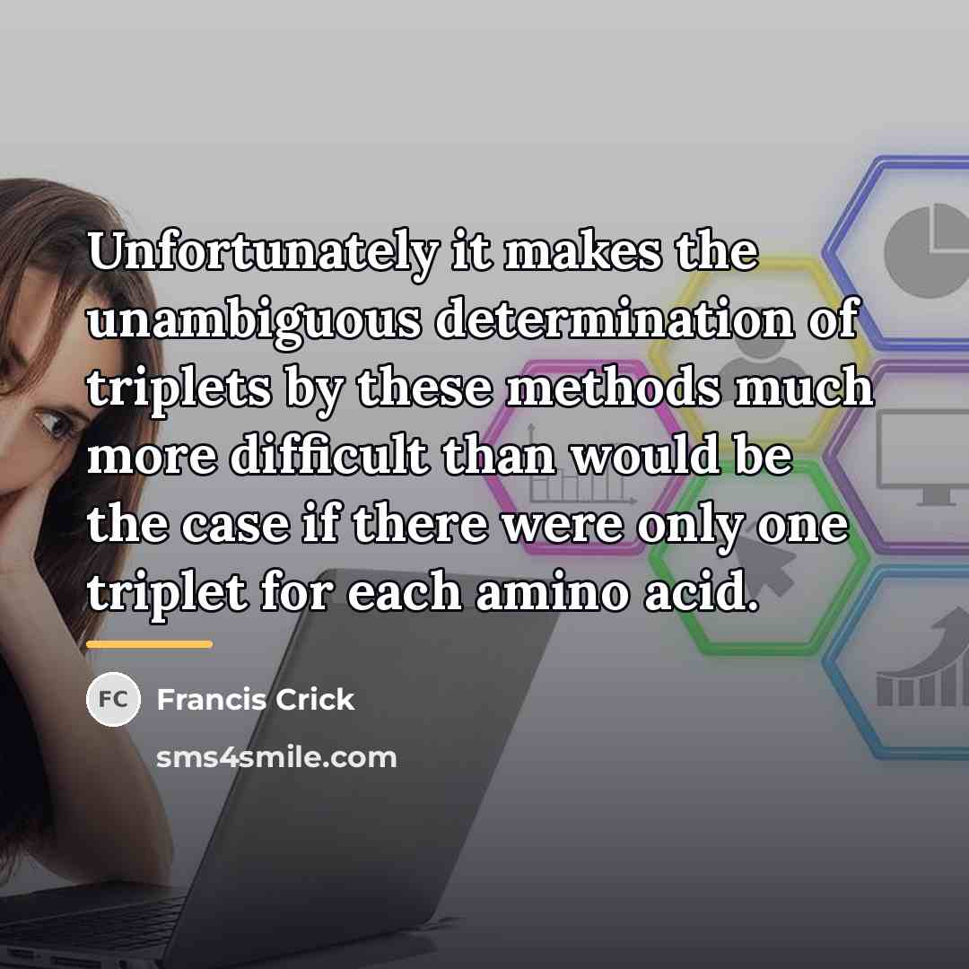 “Unfortunately it makes the unambiguous determination of triplets by these…” quote by Francis Crick