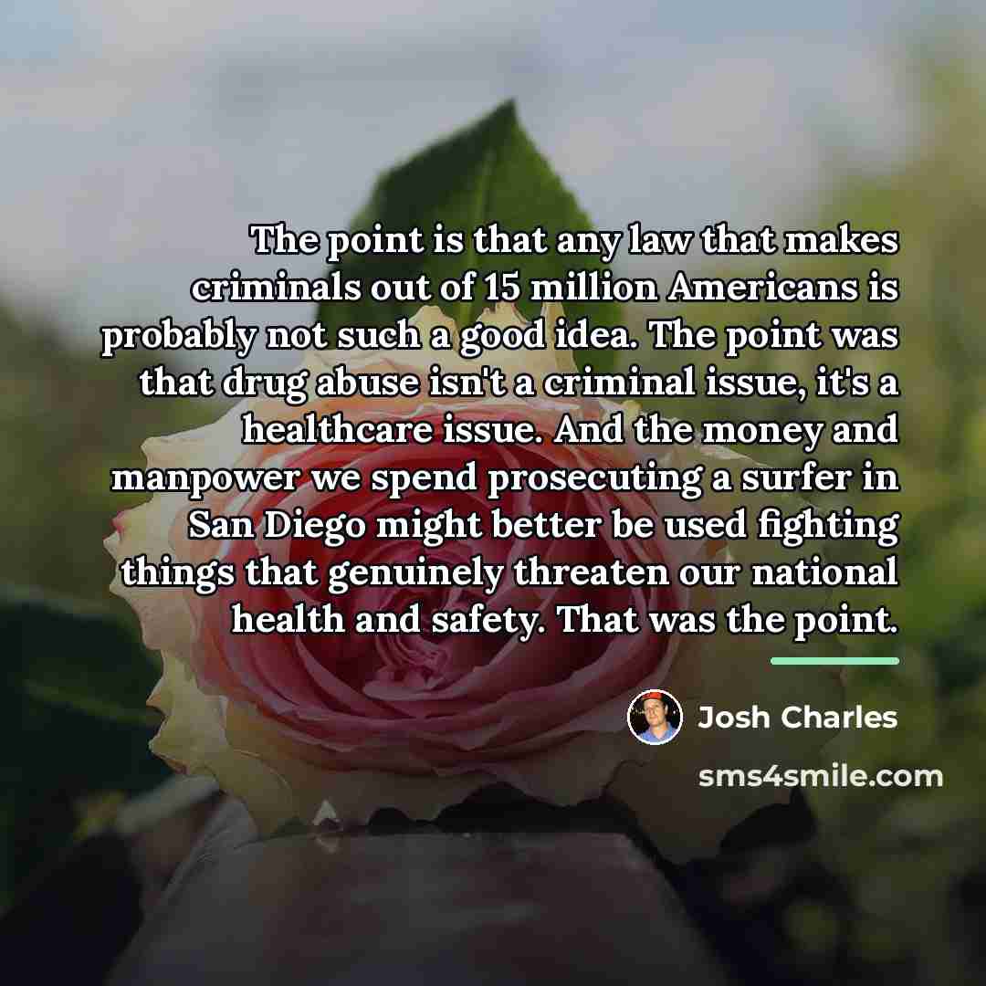 “The point is that any law that makes criminals out…” quote by Josh Charles