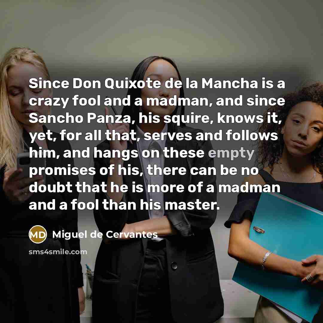 “Since Don Quixote de la Mancha is a crazy fool…” quote by Miguel de Cervantes