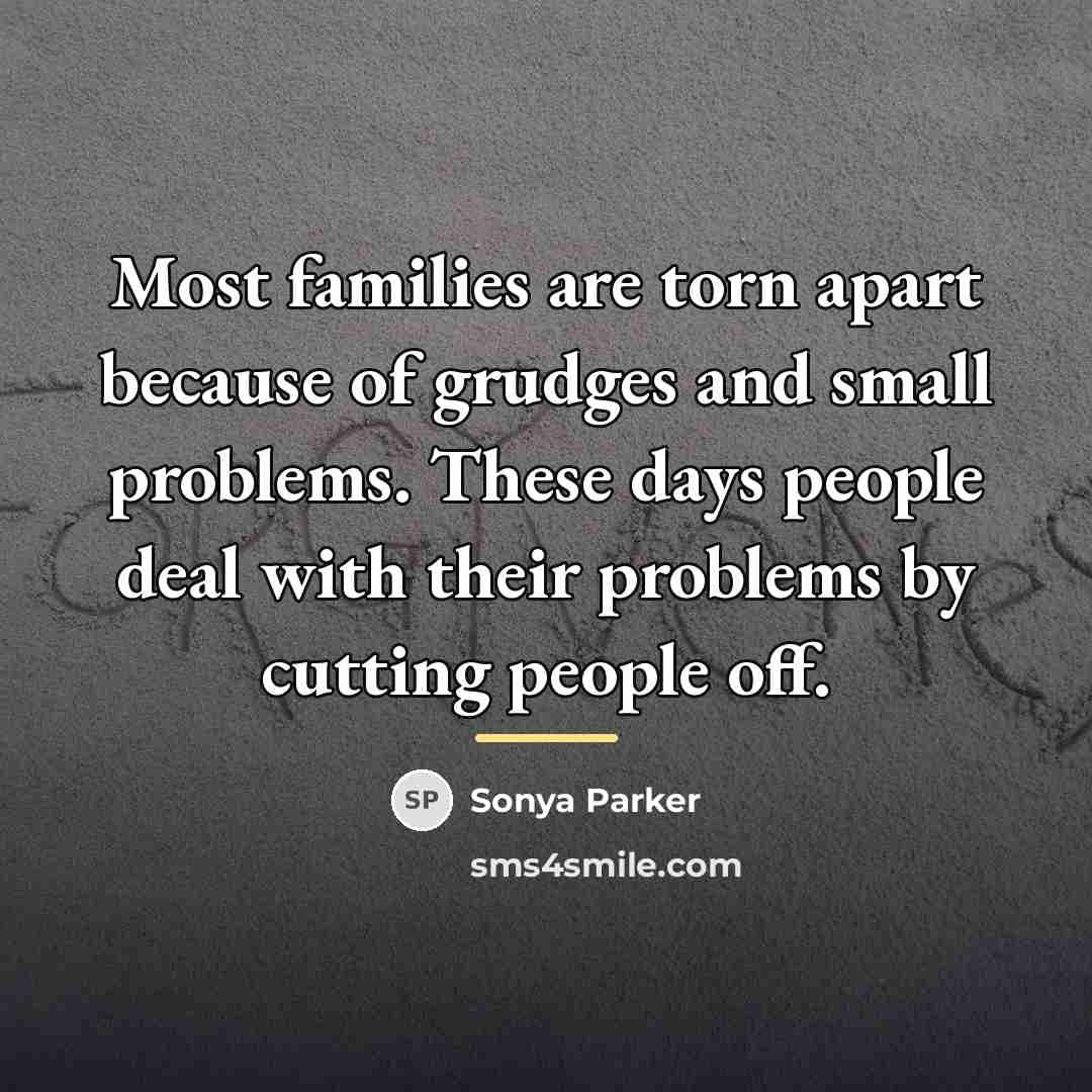 “Most families are torn apart because of grudges and small…” quote by Sonya Parker