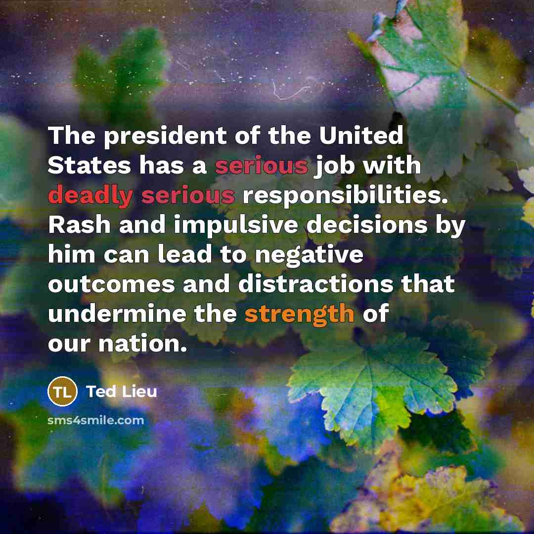 “The president of the United States has a serious job…” quote by Ted Lieu