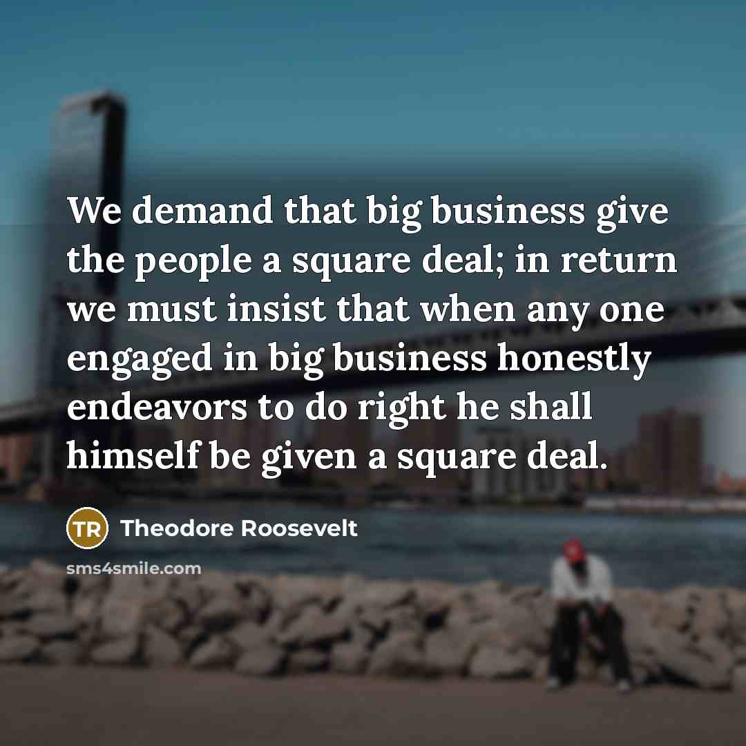 “We demand that big business give the people a square…” quote by Theodore Roosevelt