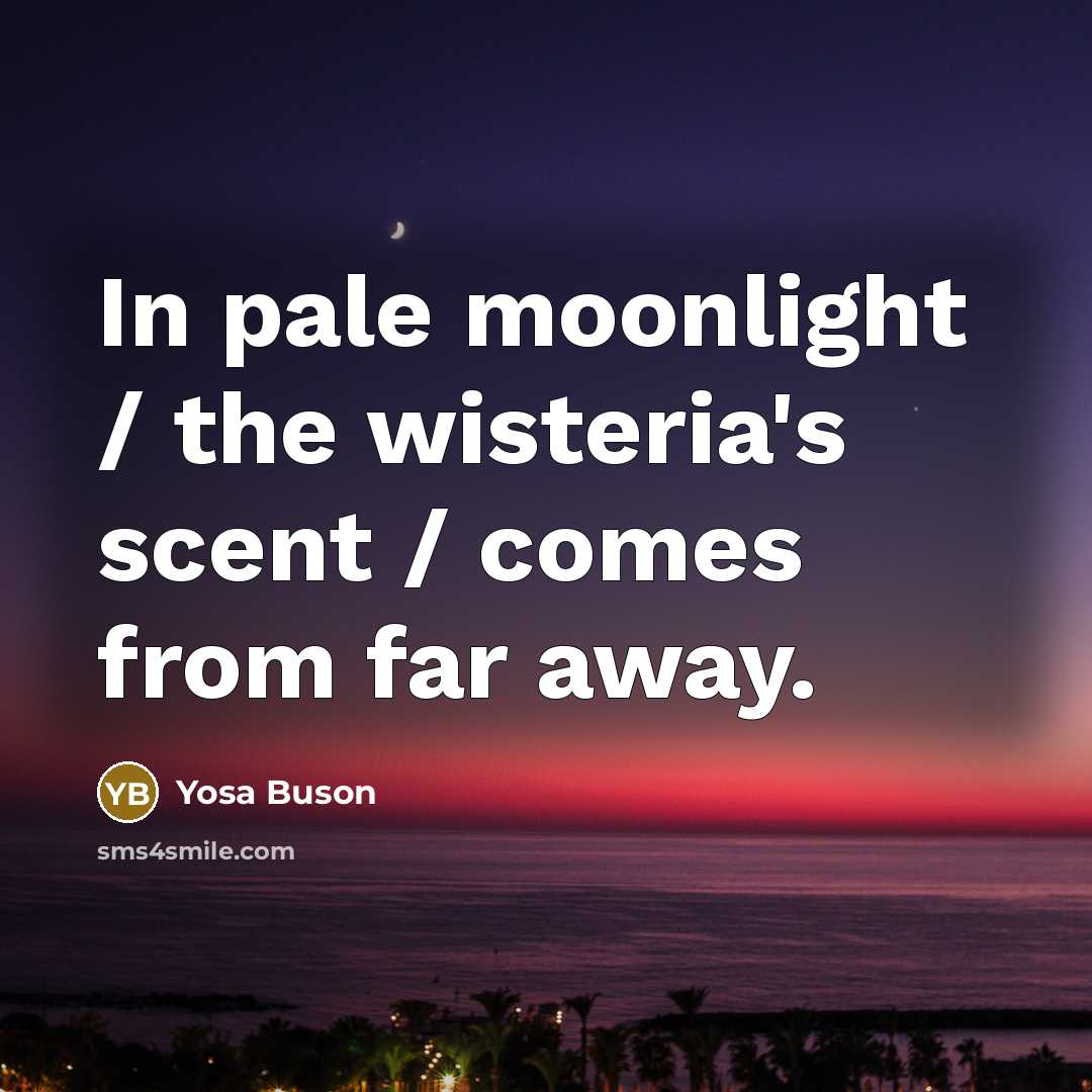 “In pale moonlight / the wisteria's scent / comes from…” quote by Yosa Buson