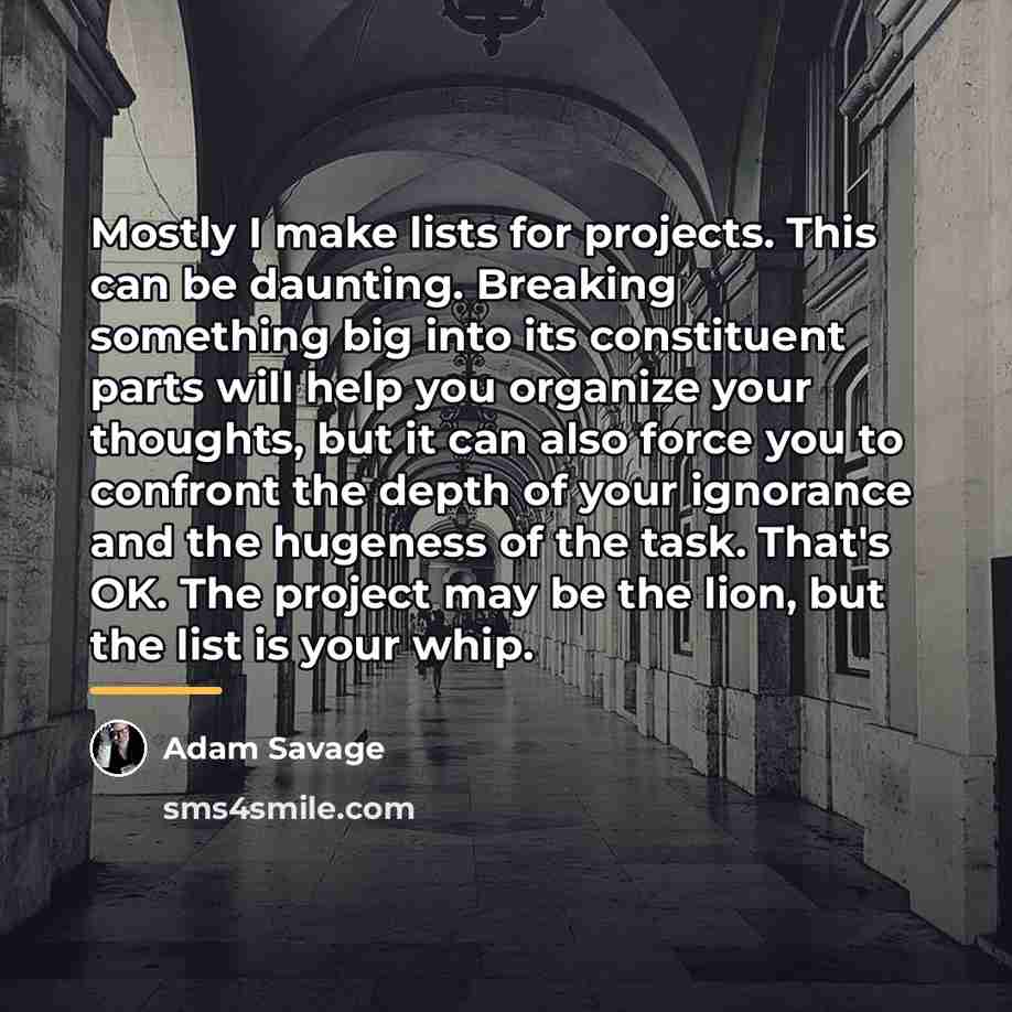 “Mostly I make lists for projects. This can be daunting.…” quote by Adam Savage