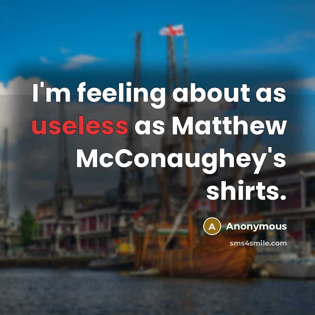 “I'm feeling about as useless as Matthew McConaughey's shirts.” quote by Anonymous