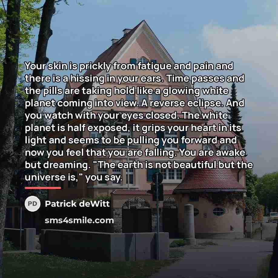 “Your skin is prickly from fatigue and pain and there…” quote by Patrick deWitt