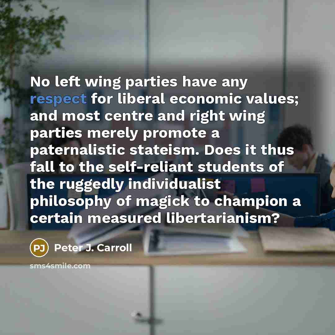 “No left wing parties have any respect for liberal economic…” quote by Peter J. Carroll