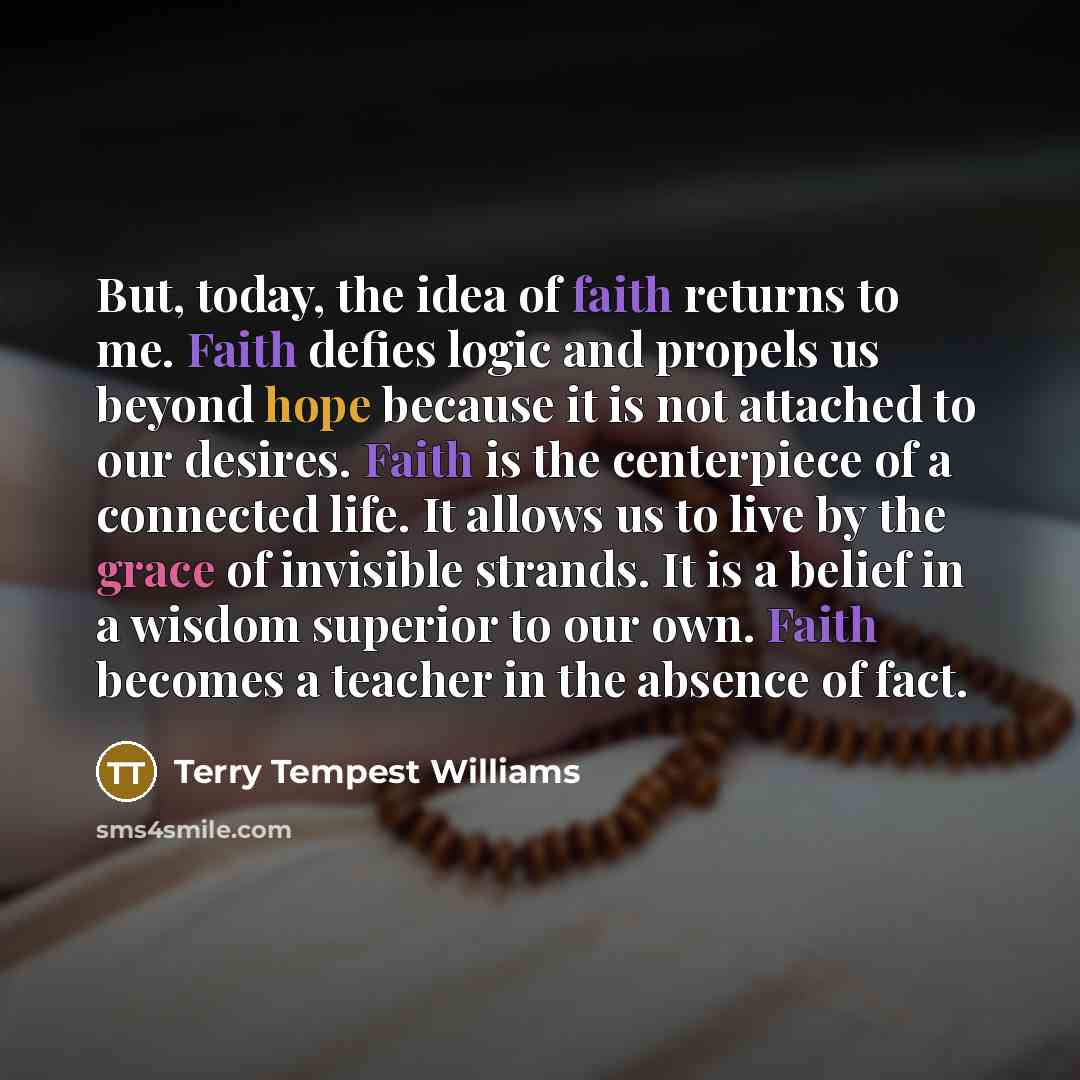 “But, today, the idea of faith returns to me. Faith…” quote by Terry Tempest Williams