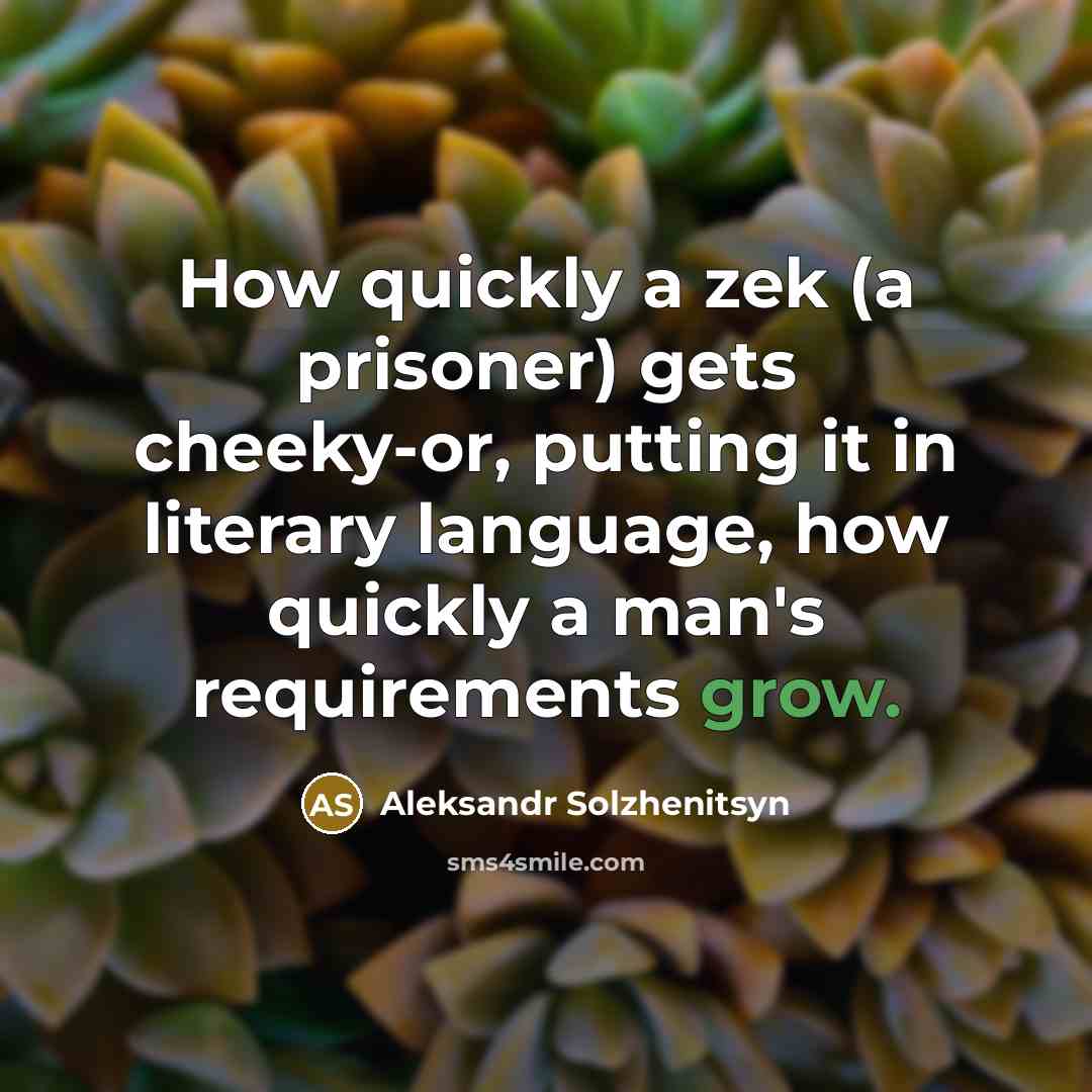 “How quickly a zek (a prisoner) gets cheeky-or, putting it…” quote by Aleksandr Solzhenitsyn