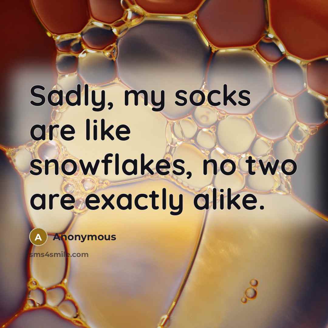 “Sadly, my socks are like snowflakes, no two are exactly…” quote by Anonymous
