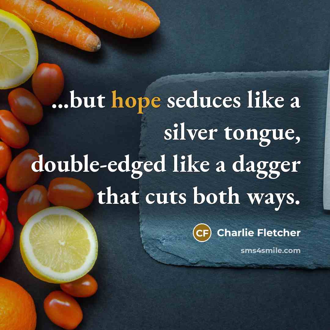 “...but hope seduces like a silver tongue, double-edged like a…” quote by Charlie Fletcher