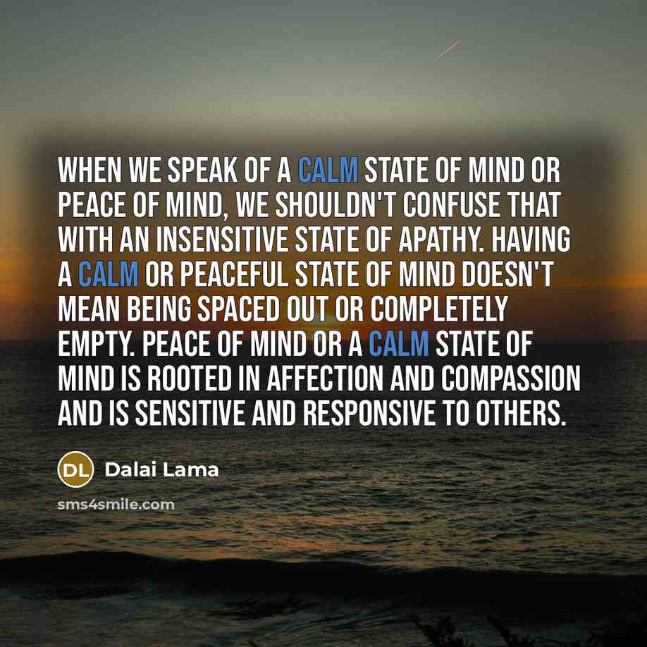 “When we speak of a calm state of mind or…” quote by Dalai Lama