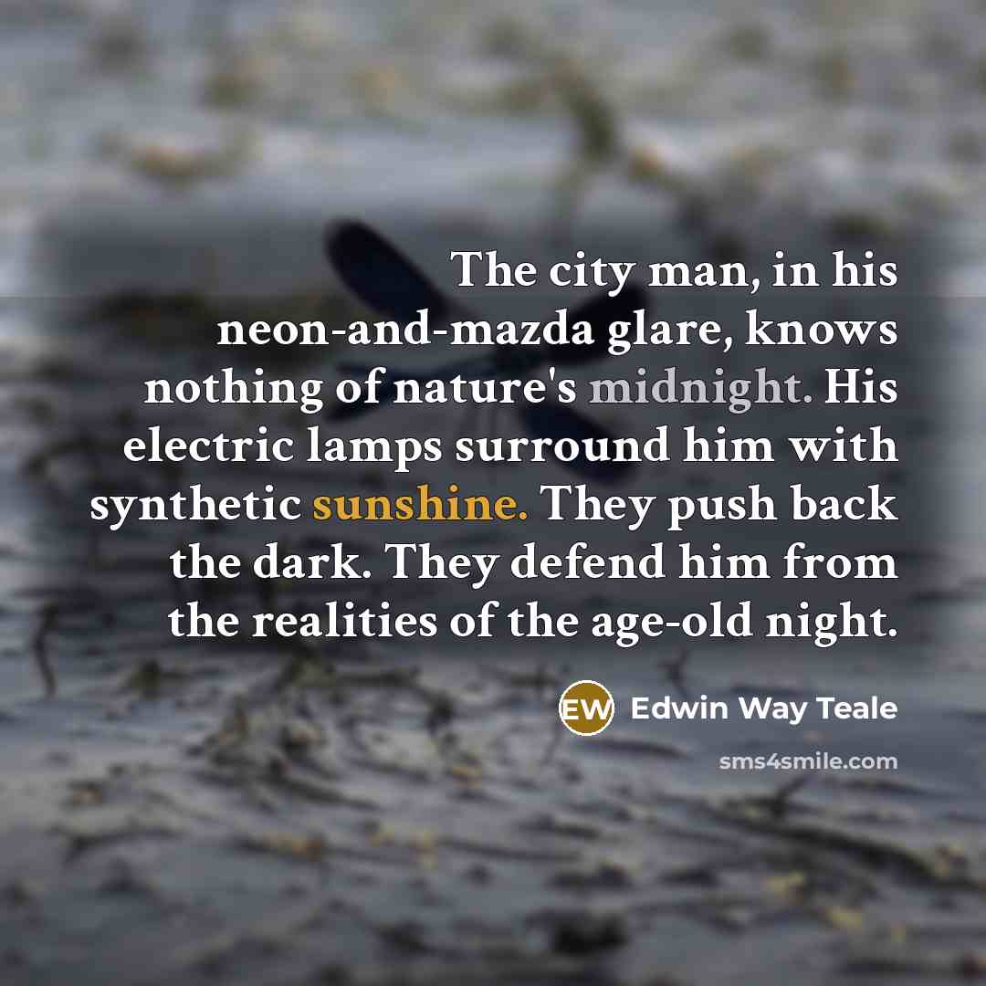 “The city man, in his neon-and-mazda glare, knows nothing of…” quote by Edwin Way Teale