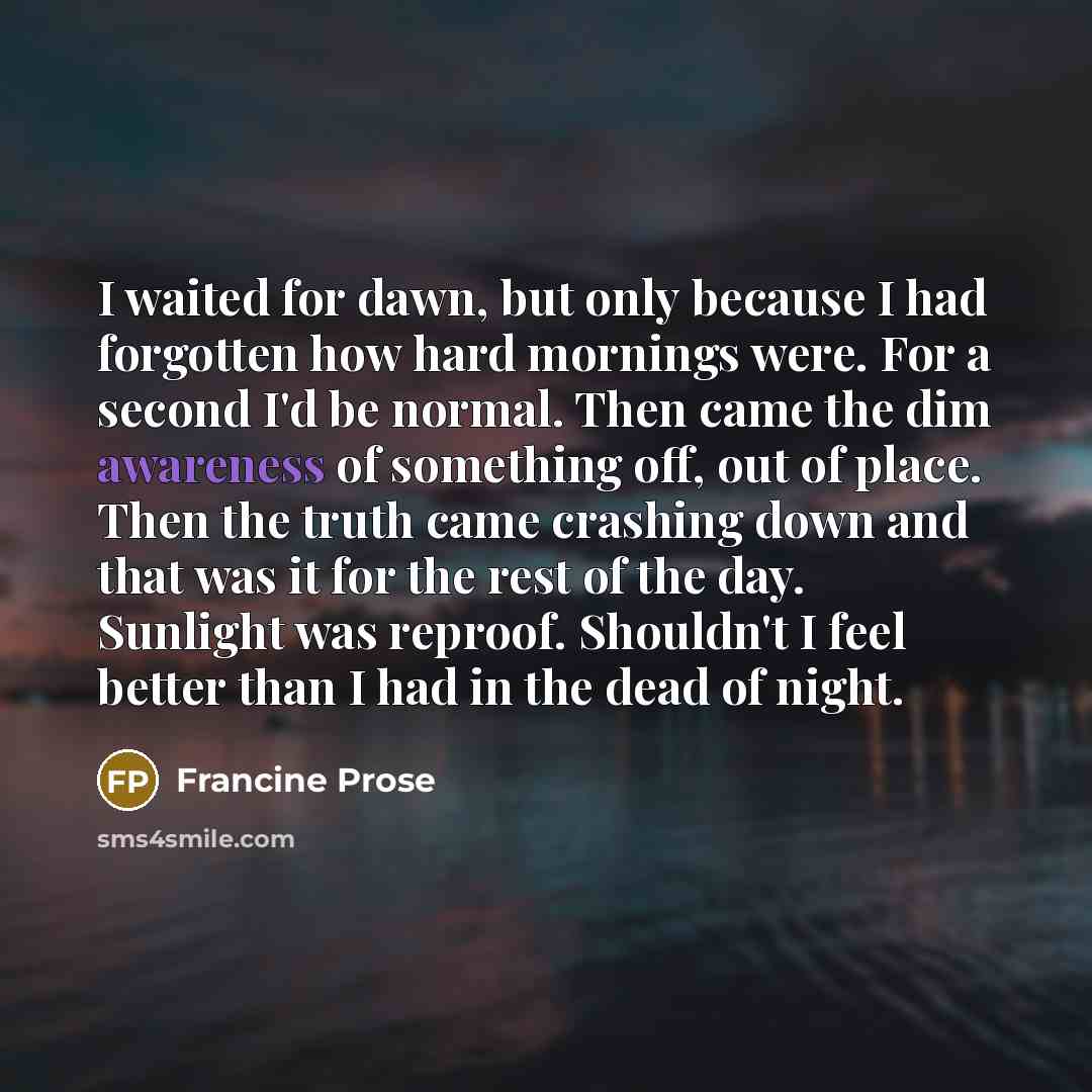 “I waited for dawn, but only because I had forgotten…” quote by Francine Prose