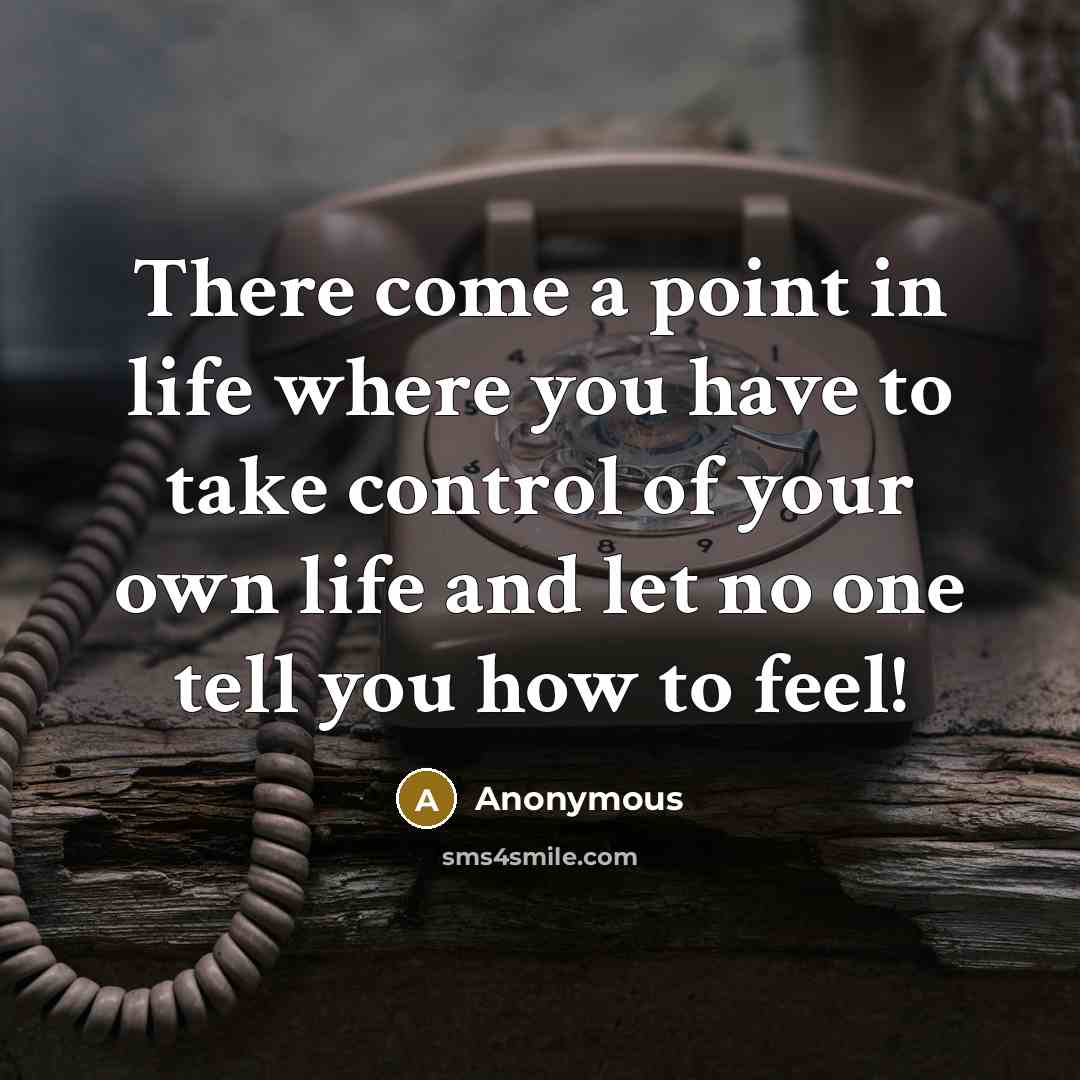 “There come a point in life where you have to take control of your own life and let no one tell you how to feel!” quote by Anonymous