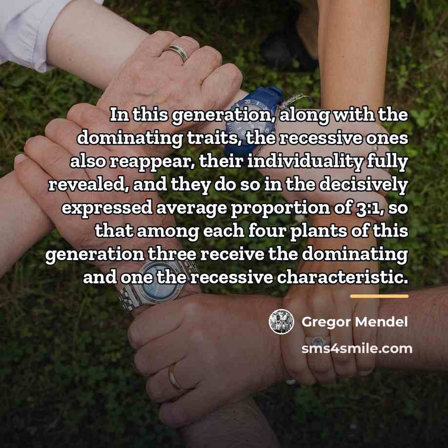 “In this generation, along with the dominating traits, the recessive…” quote by Gregor Mendel