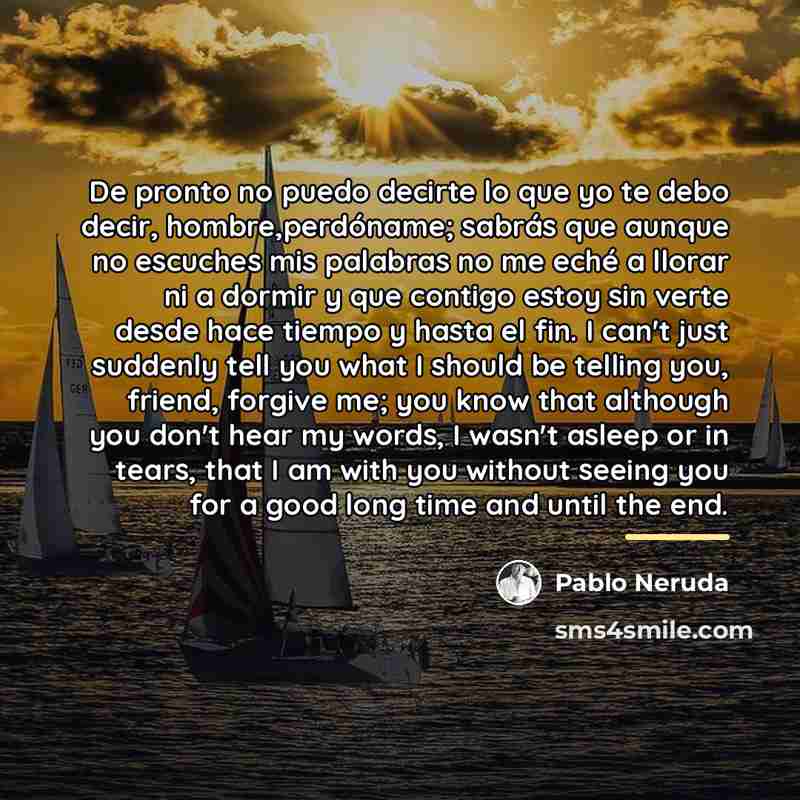 “De pronto no puedo decirte lo que yo te debo…” quote by Pablo Neruda