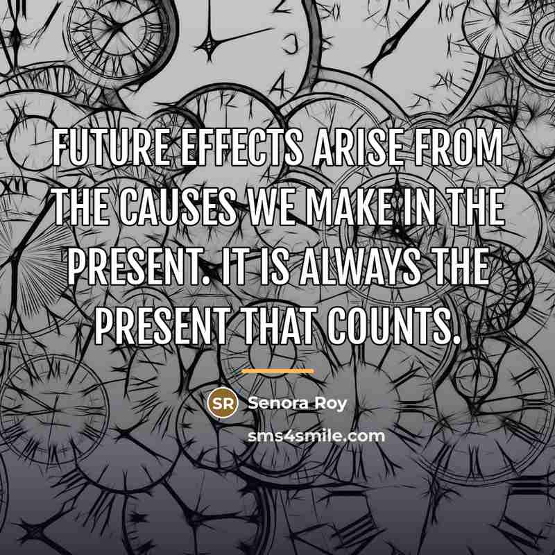 “Future effects arise from the causes we make in the…” quote by Senora Roy