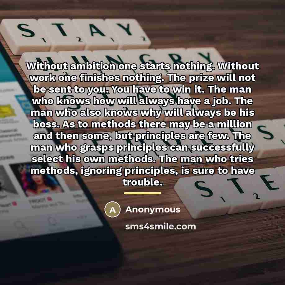 “Without ambition one starts nothing. Without work one finishes nothing.…” quote by Anonymous