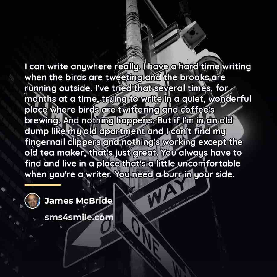 “I can write anywhere really. I have a hard time…” quote by James McBride