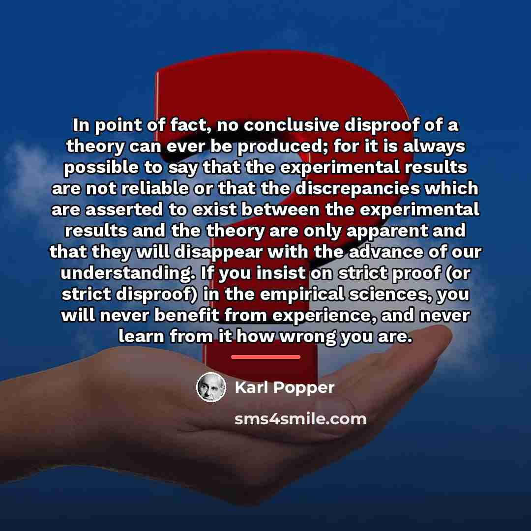 “In point of fact, no conclusive disproof of a theory…” quote by Karl Popper