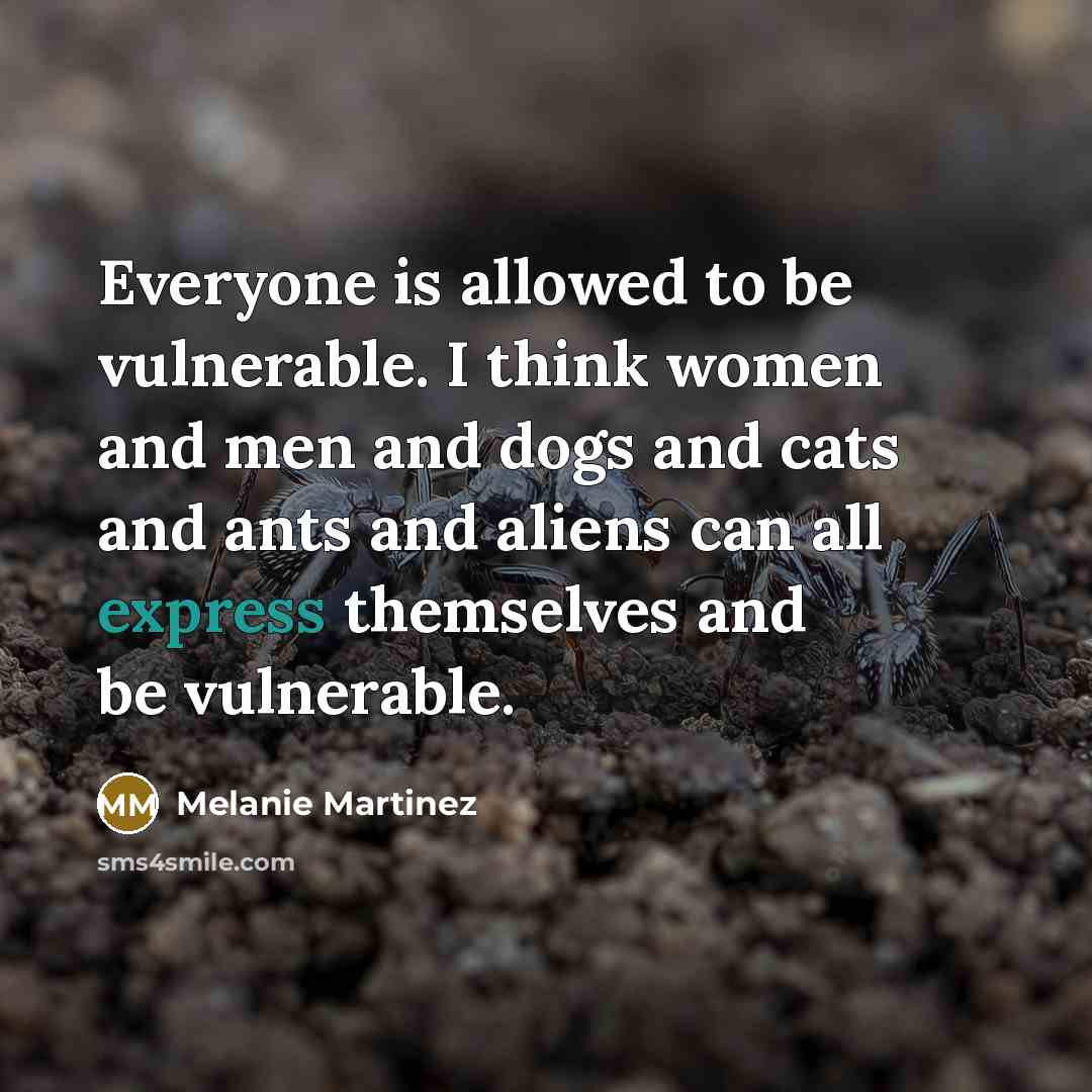 “Everyone is allowed to be vulnerable. I think women and men and dogs and cats and ants and aliens can all express themselves and be vulnerable.” quote by Melanie Martinez