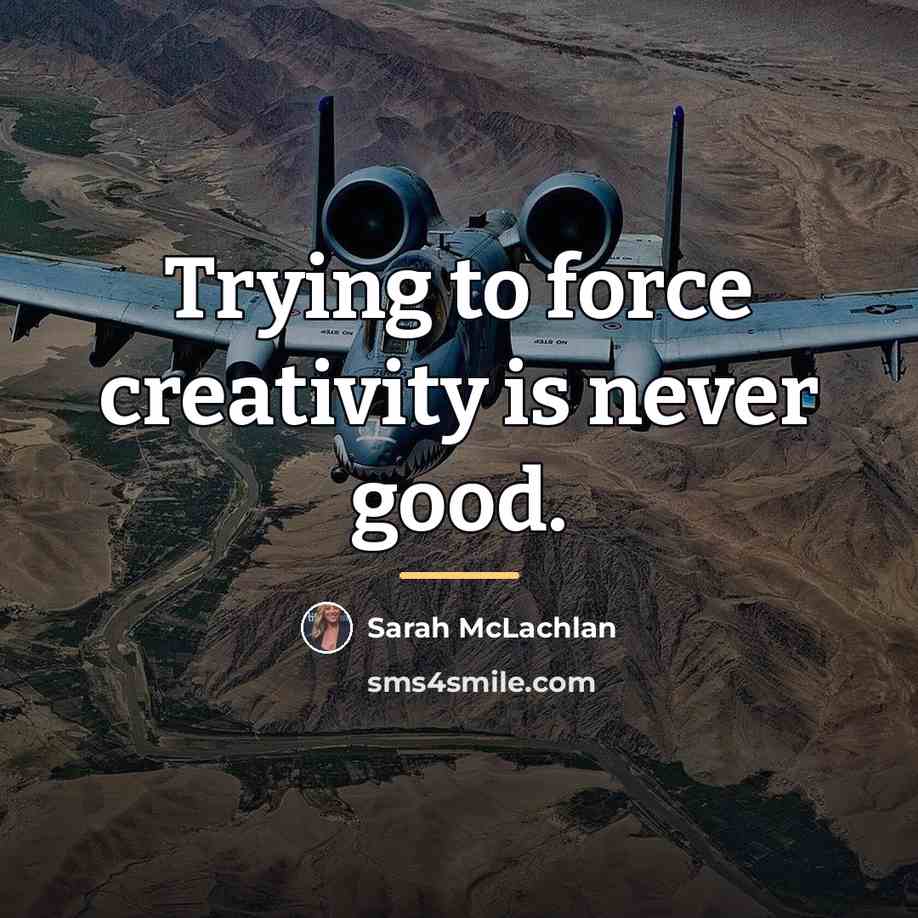 “Trying to force creativity is never good.…” quote by Sarah McLachlan