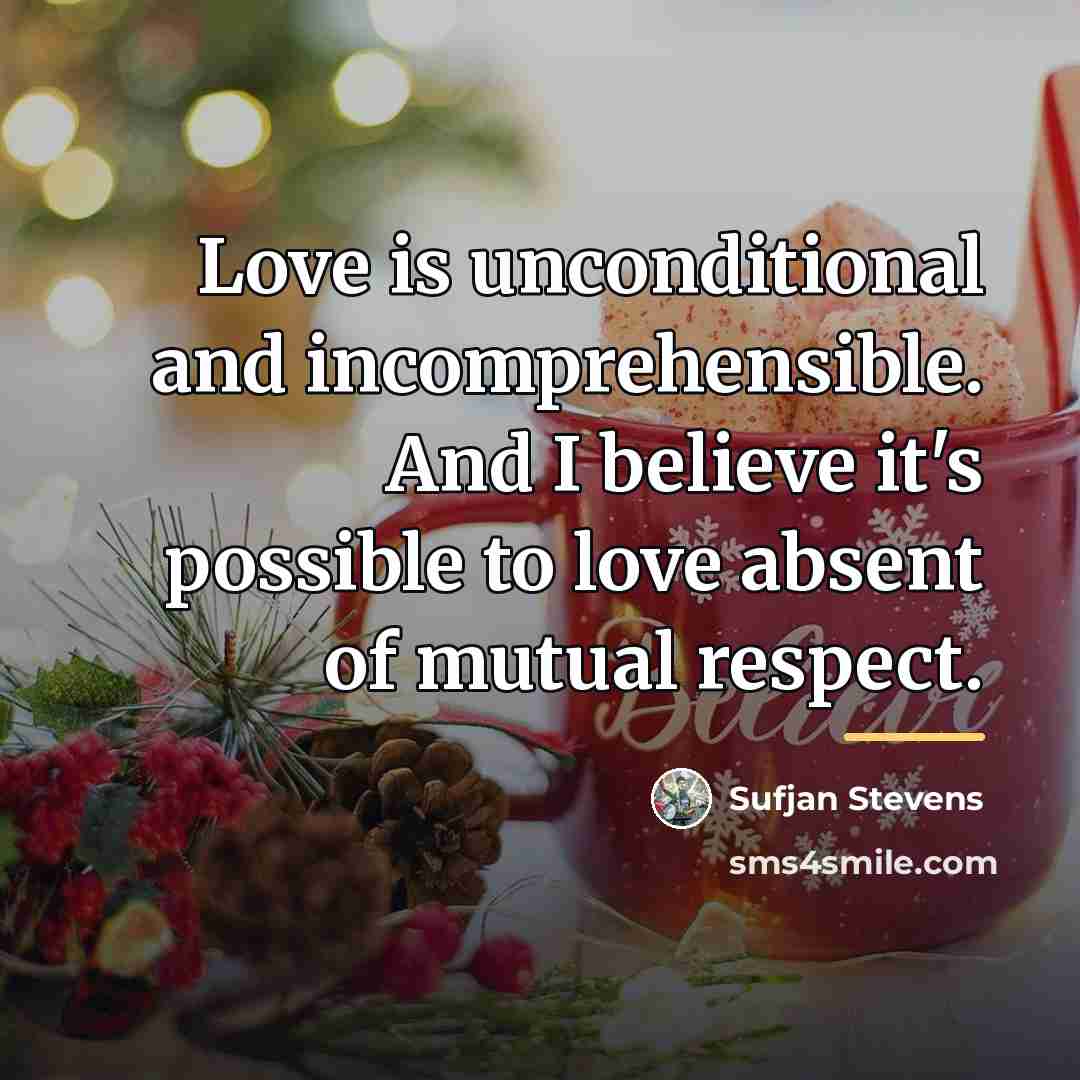 “Love is unconditional and incomprehensible. And I believe it's possible…” quote by Sufjan Stevens