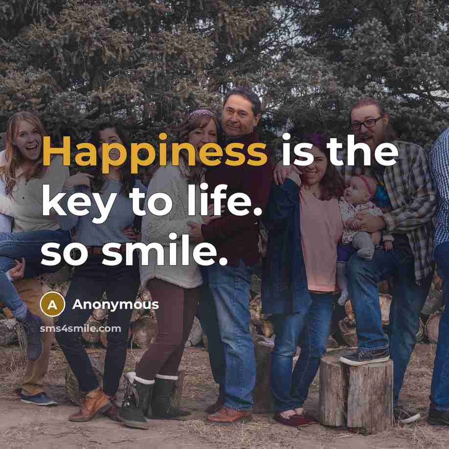 “Happiness is the key to life. so smile.” quote by Anonymous