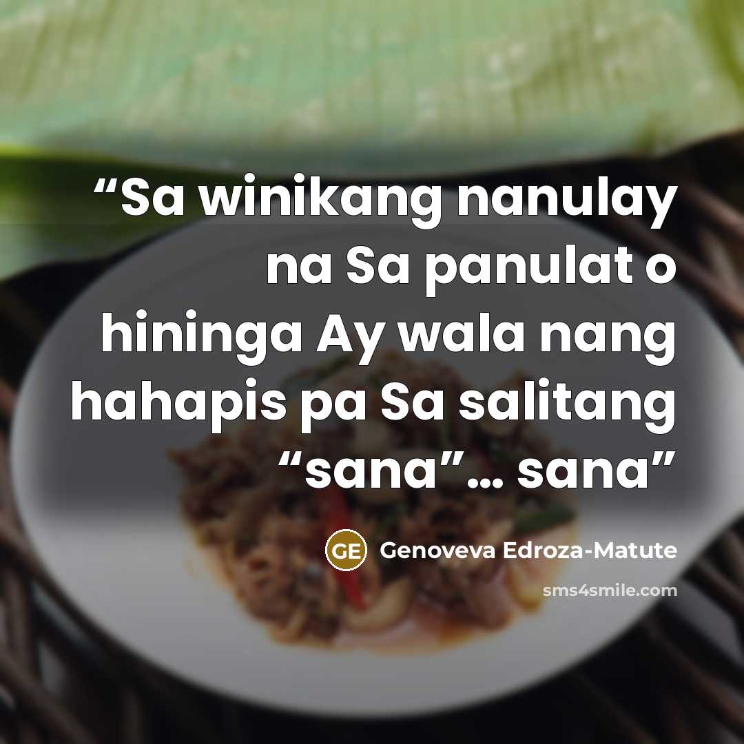 “Sa winikang nanulay na Sa panulat o hininga Ay wala nang hahapis pa Sa salitang “sana”… sana” quote by Genoveva Edroza-Matute