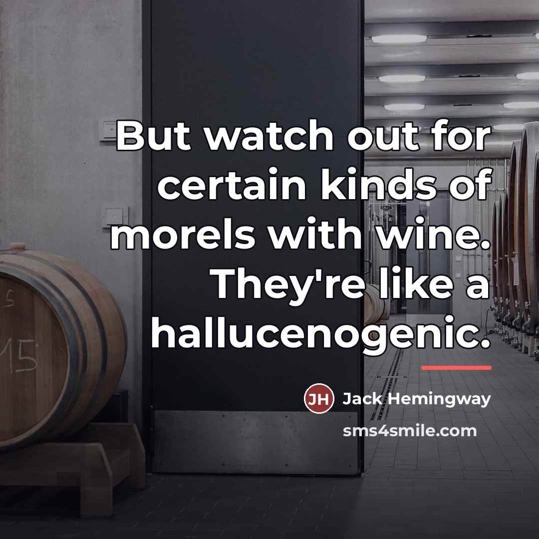 “But watch out for certain kinds of morels with wine.…” quote by Jack Hemingway