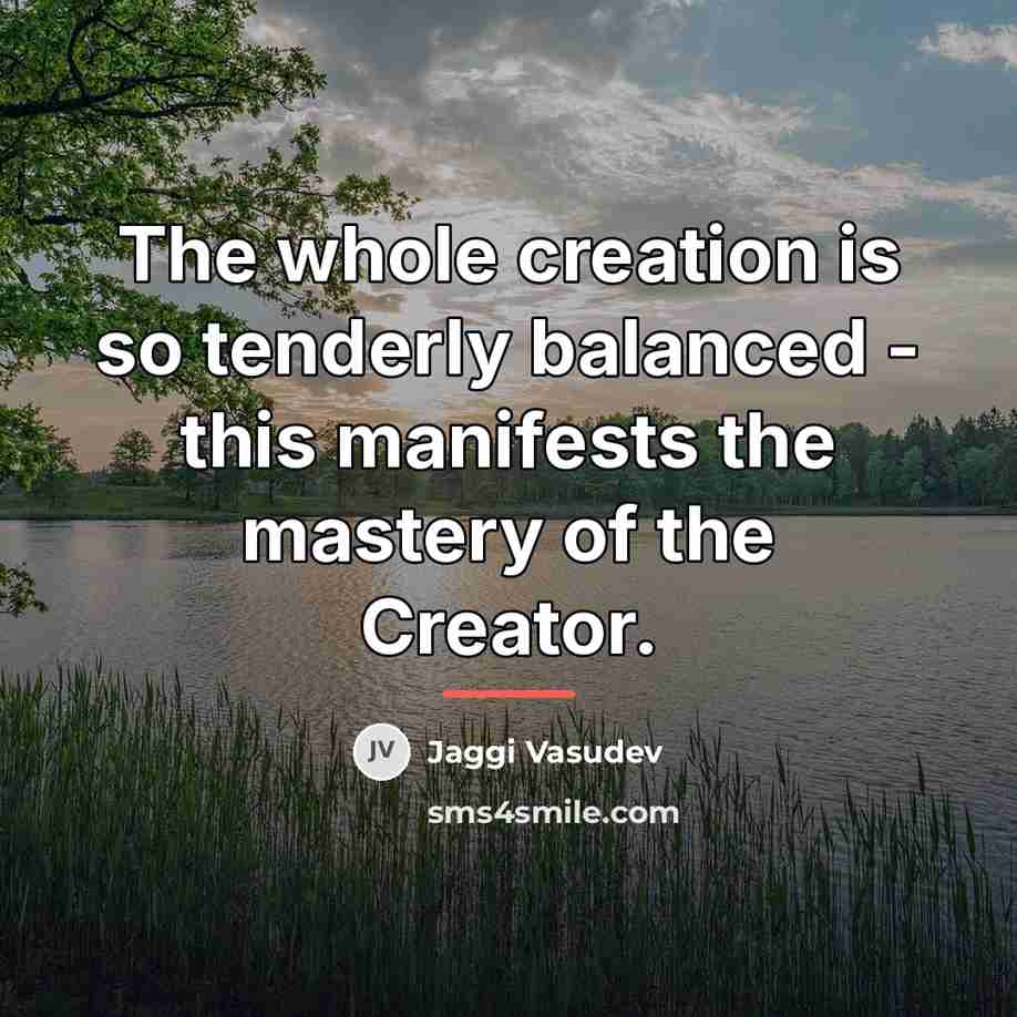 “The whole creation is so tenderly balanced - this manifests…” quote by Jaggi Vasudev
