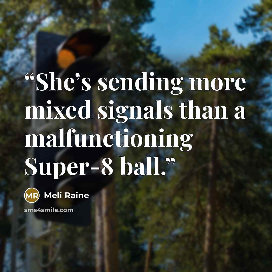 “She’s sending more mixed signals than a malfunctioning Super-8 ball.” quote by Meli Raine