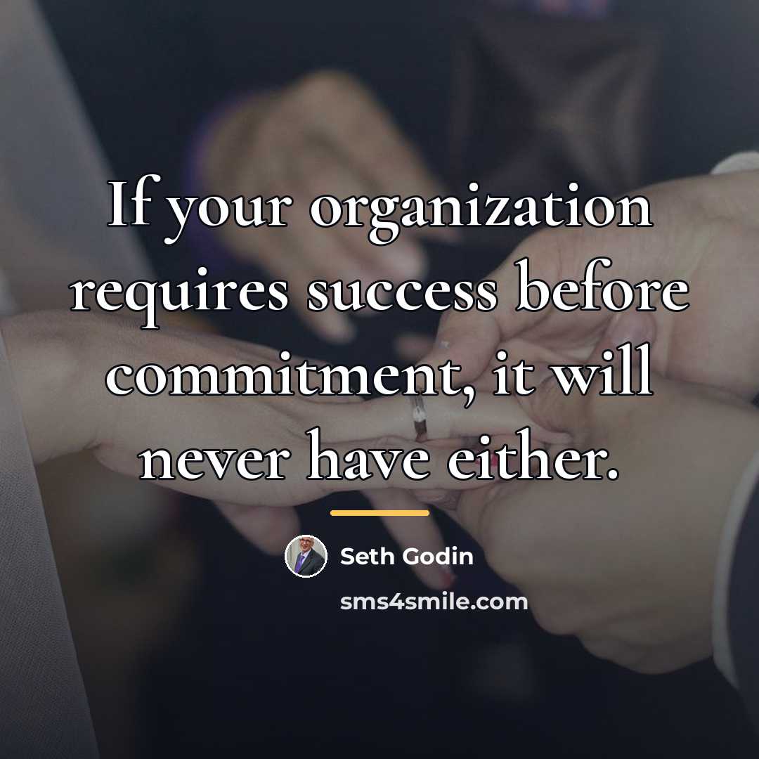 “If your organization requires success before commitment, it will never…” quote by Seth Godin